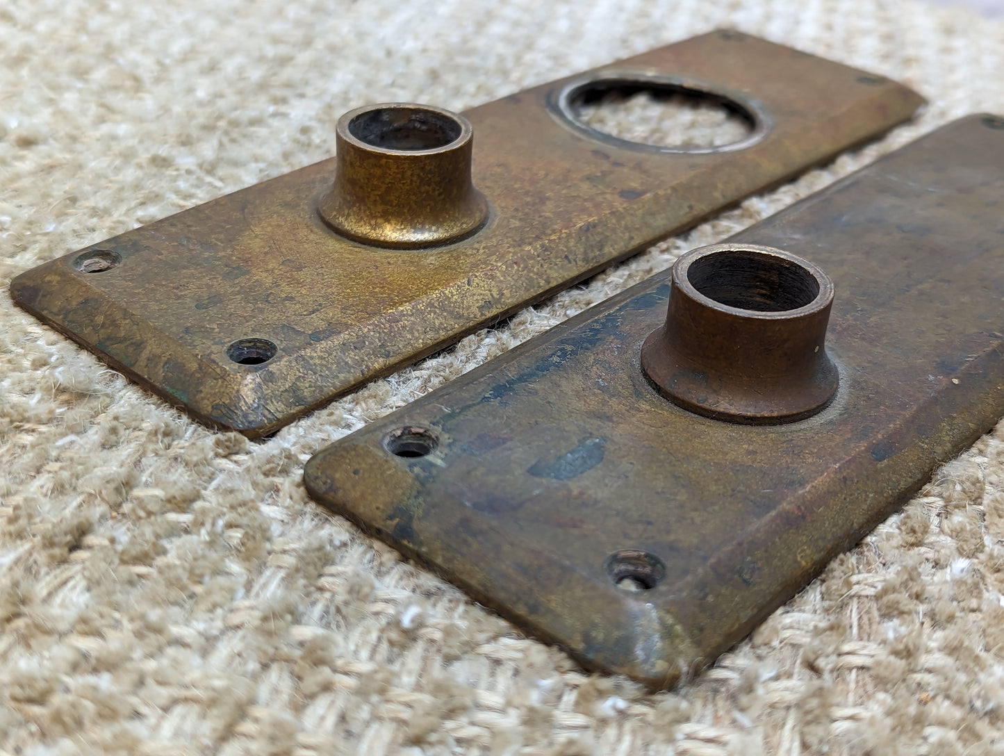 2 1/2" x 8" Pair Of Antique Corbin Cast Brass Door Knob Plates #74030