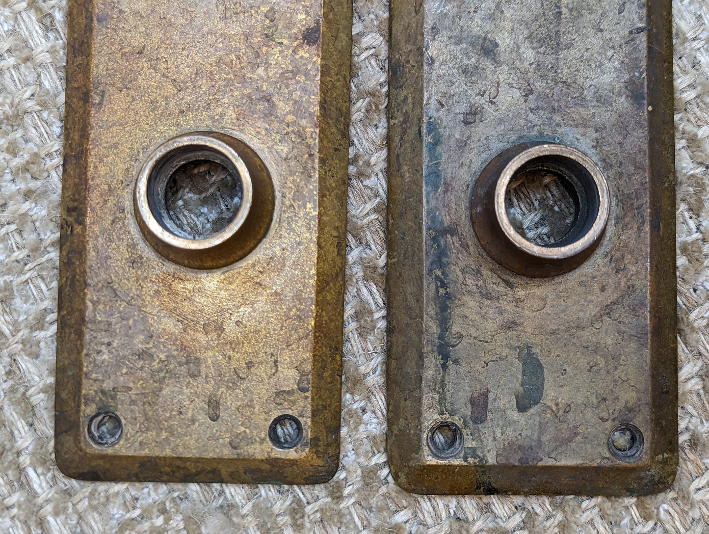 2 1/2" x 8" Pair Of Antique Corbin Cast Brass Door Knob Plates #74030