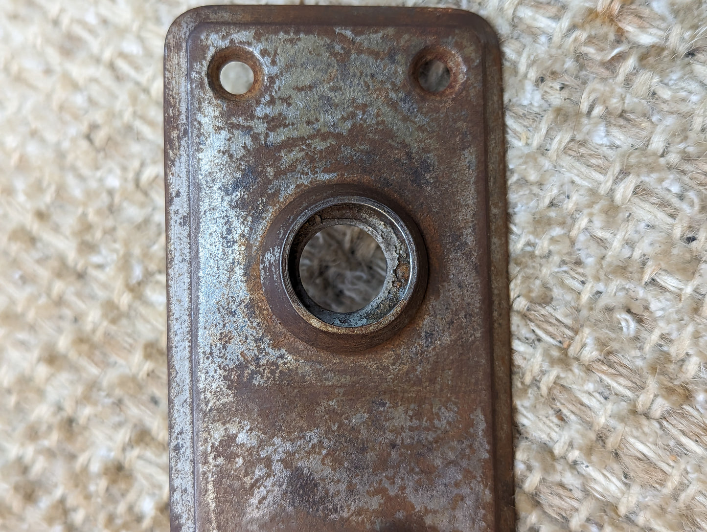 2" x 5 3/4" Antique Stamped Steel Thumb Turn Door Knob Plate