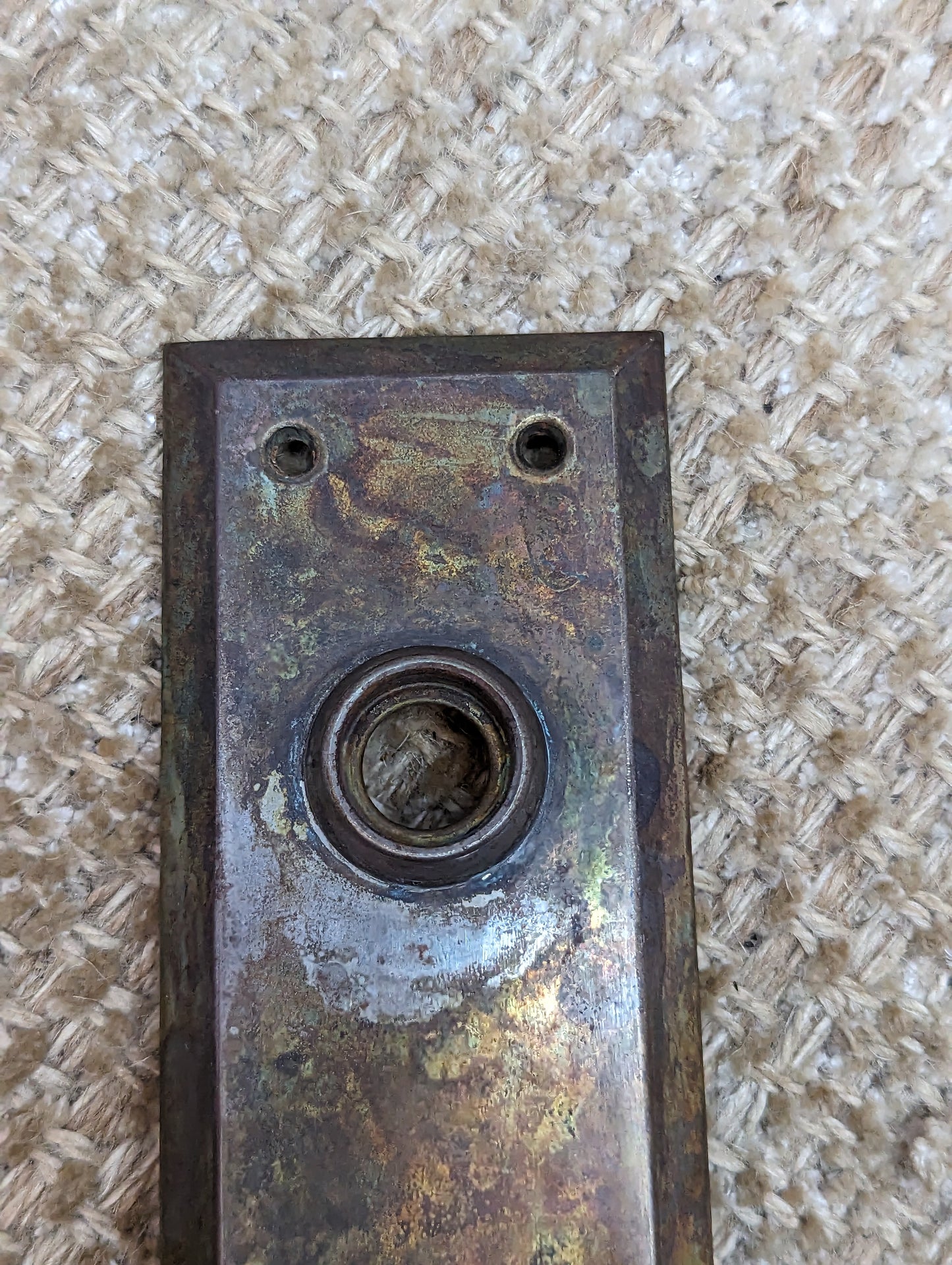 2 1/4" x 7" Antique Stamped Steel Thumb Turn Door Knob Plate