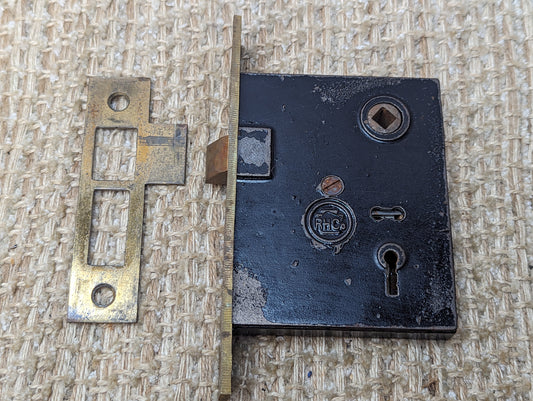 Antique RH Co. Interior Mortise Lock and Strike Plate Door Hardware #1201 1/2