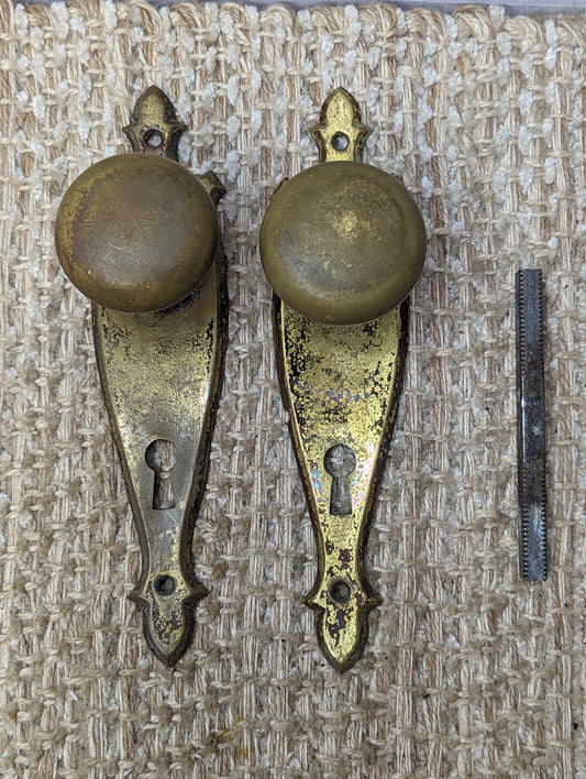 Antique Stamped Brass Door Knobs and Door Plates Set