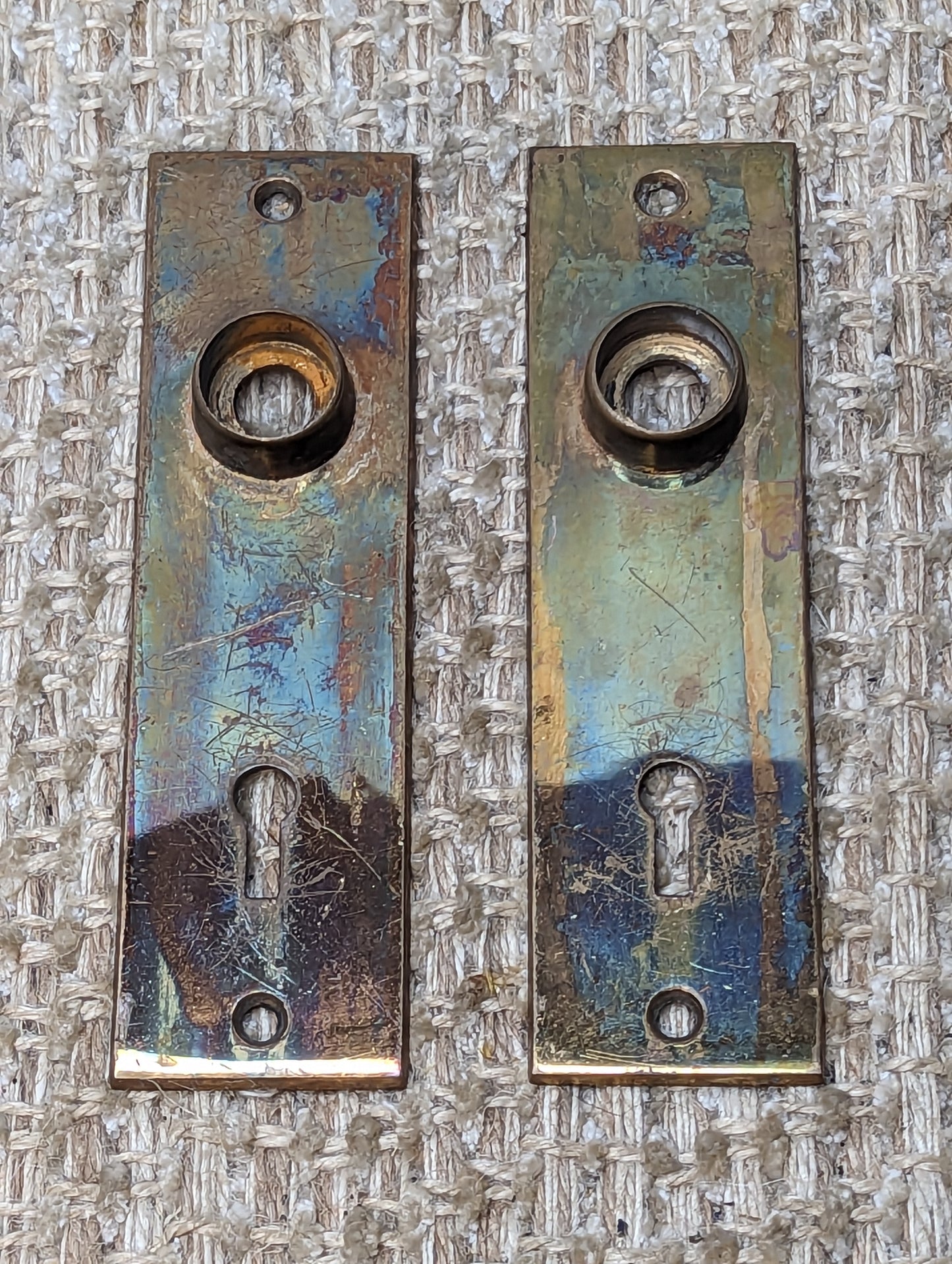 1 7/16" x 5 5/16" Pair Of Antique Cast Brass Door Knob Plates