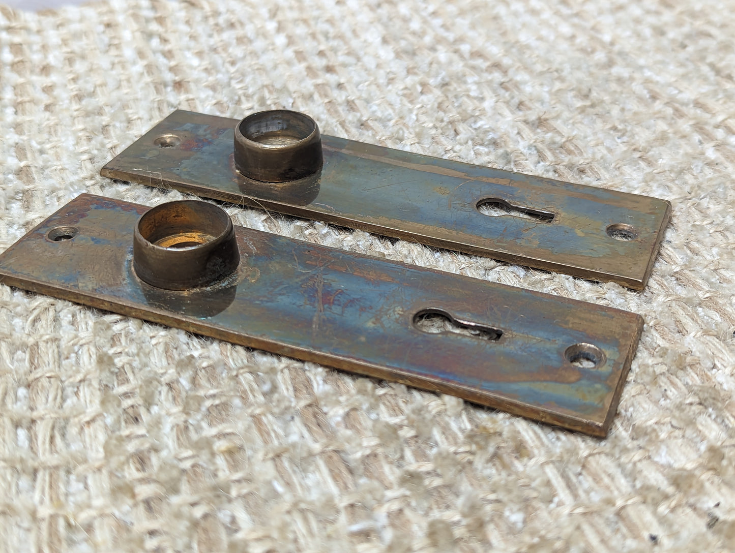 1 7/16" x 5 5/16" Pair Of Antique Cast Brass Door Knob Plates