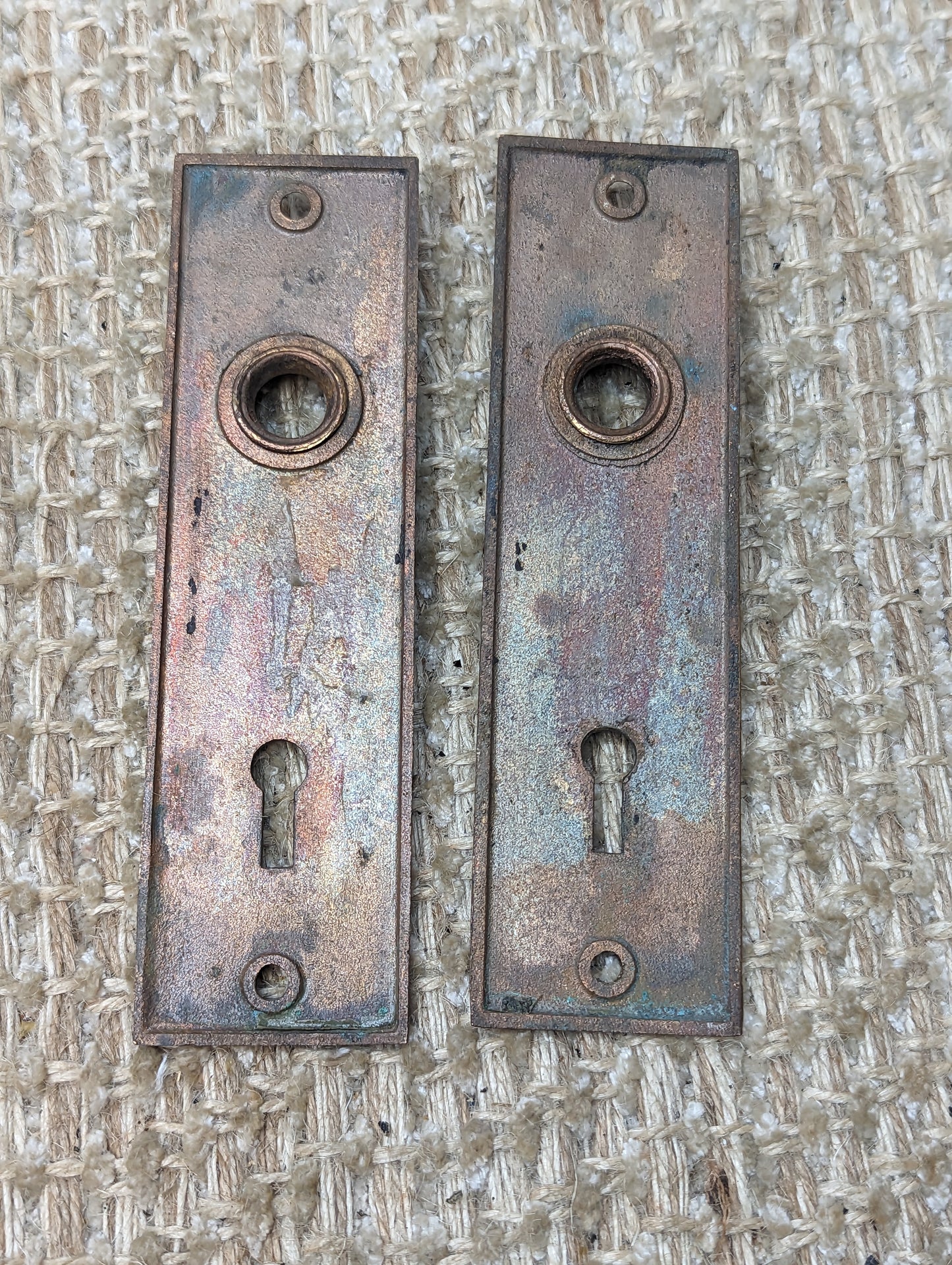 1 7/16" x 5 5/16" Pair Of Antique Cast Brass Door Knob Plates