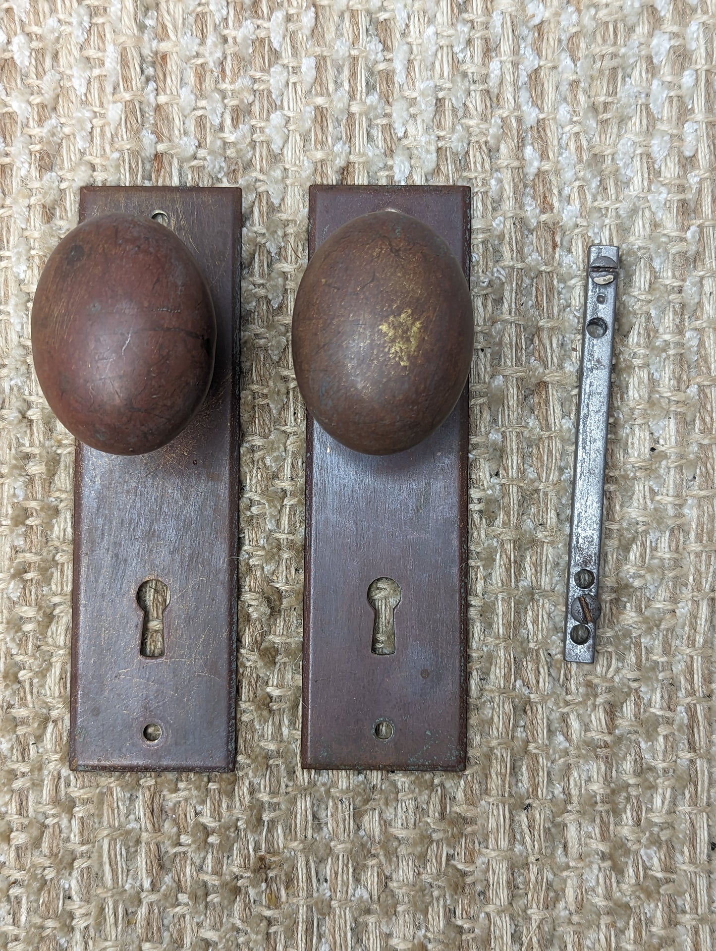 Antique Cast Brass Oval Door Knobs and Cast Brass Door Plates Set