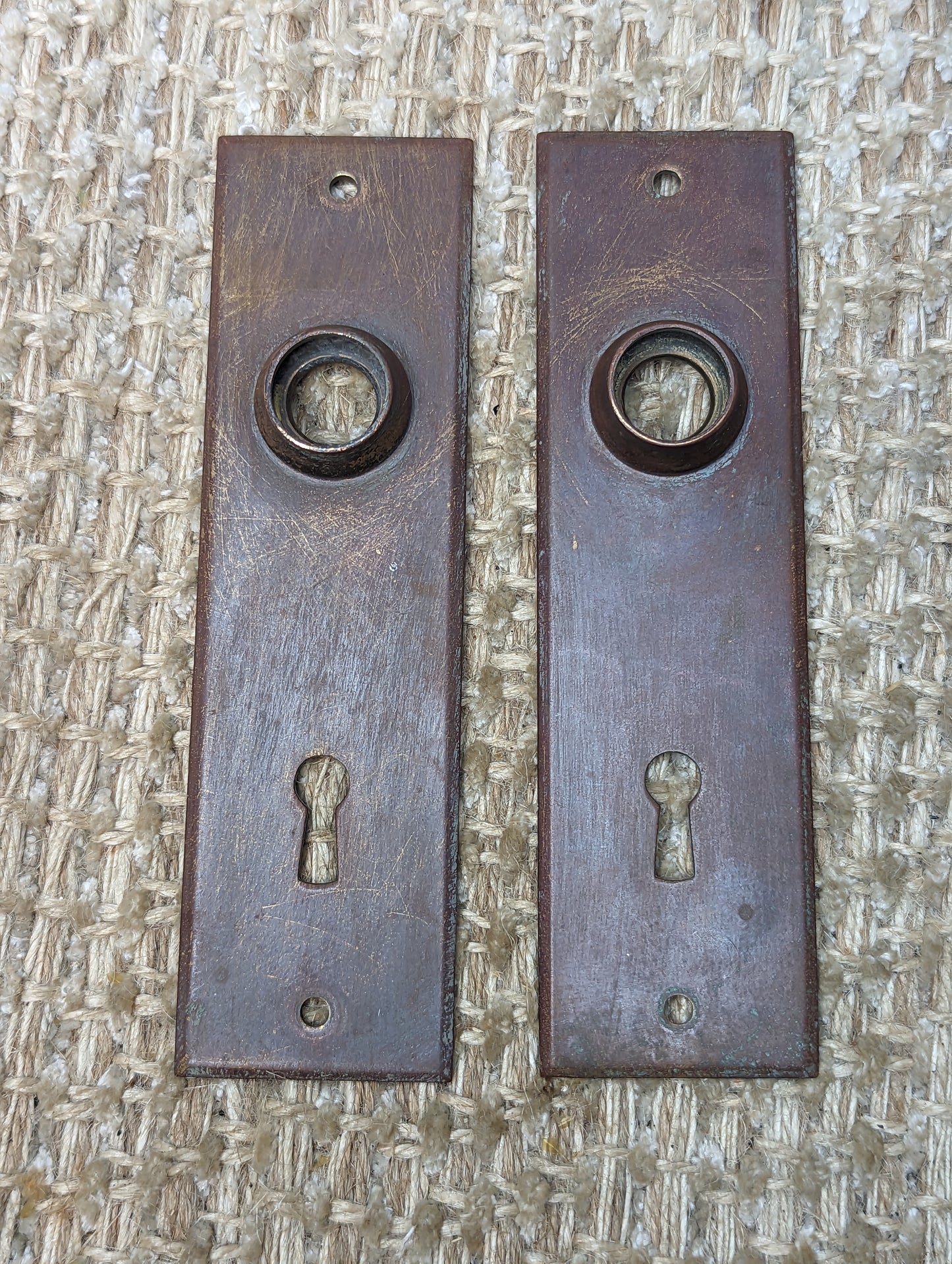 Antique Cast Brass Oval Door Knobs and Cast Brass Door Plates Set