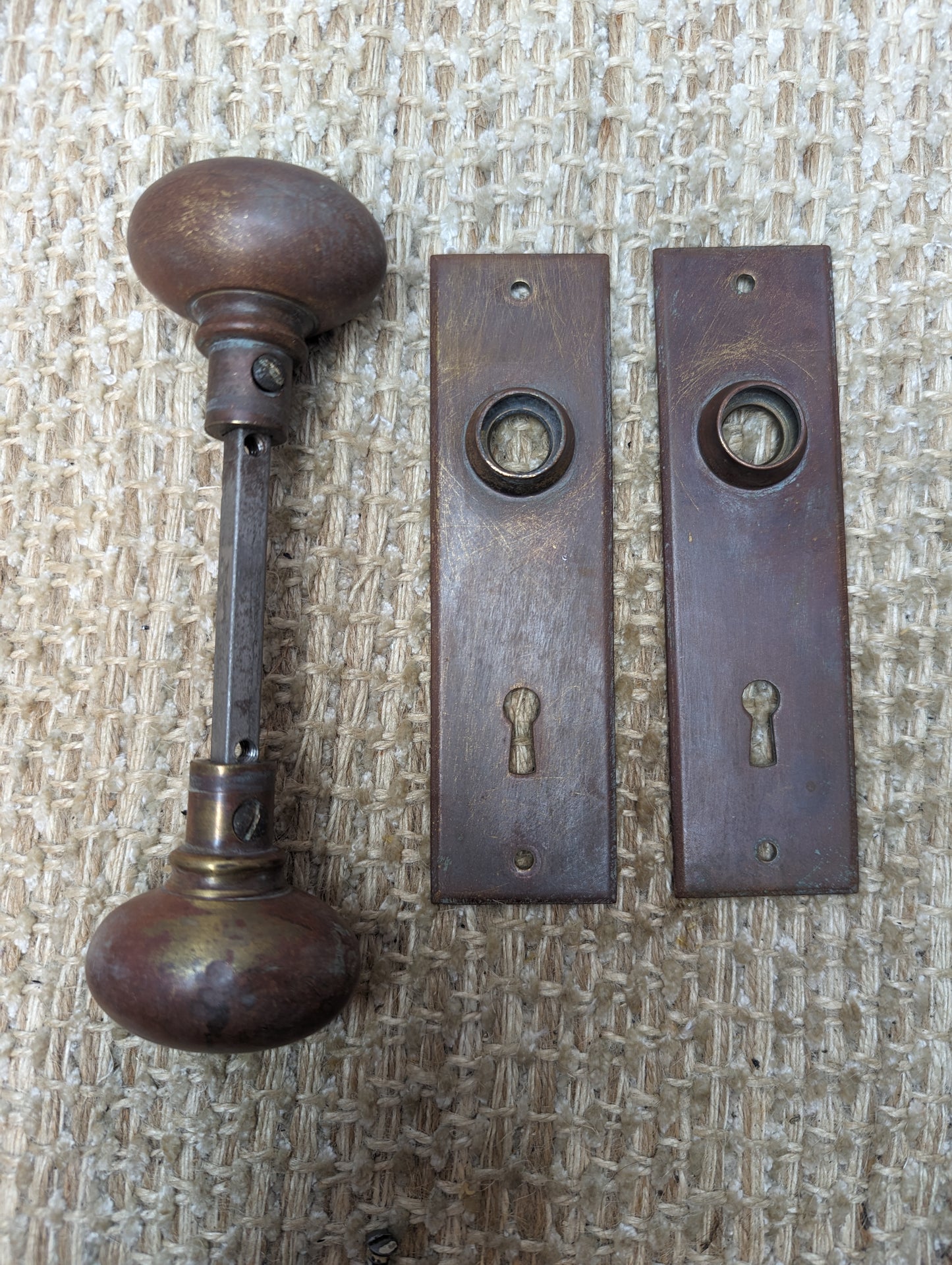 Antique Cast Brass Oval Door Knobs and Cast Brass Door Plates Set