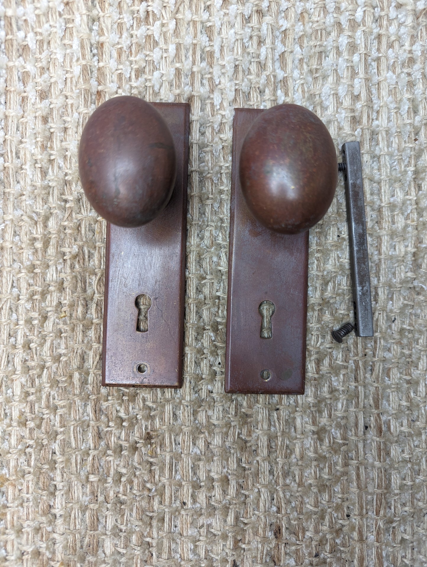 Antique Cast Brass Oval Door Knobs and Cast Brass Door Plates Set