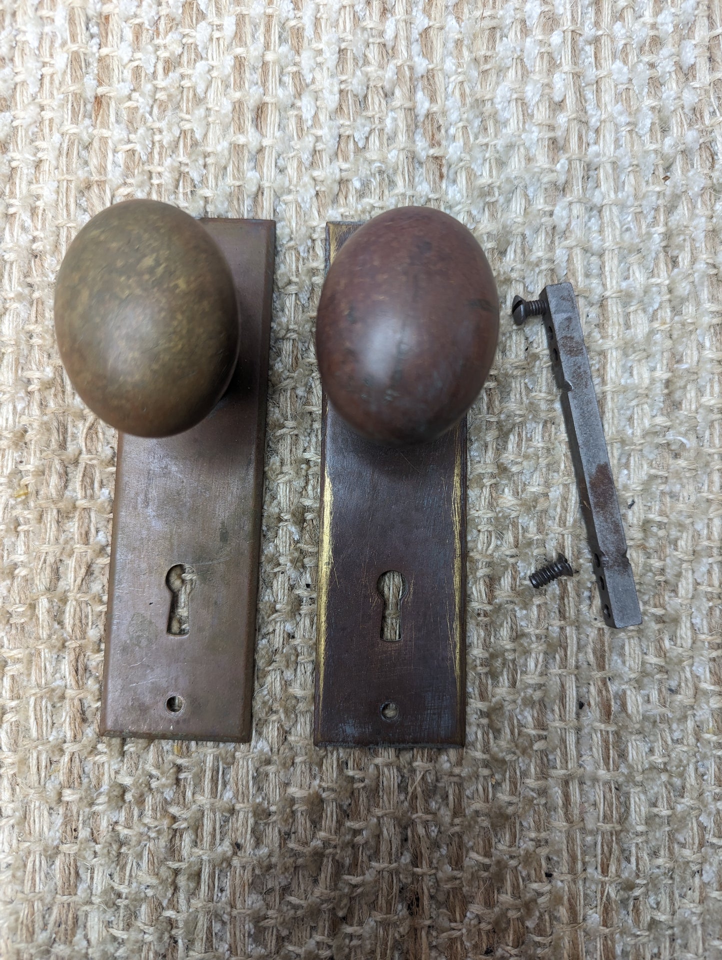 Antique Cast Brass Oval Door Knobs and Cast Brass Door Plates Set