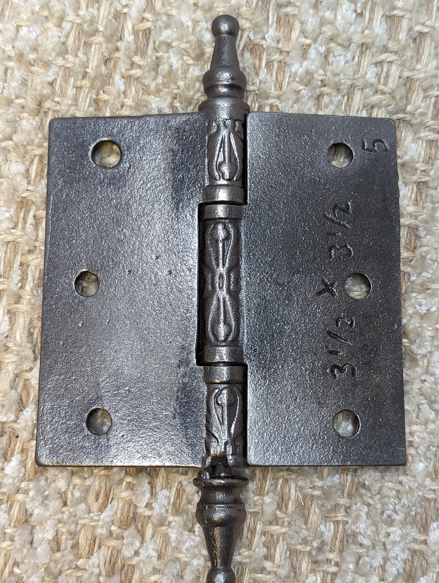 3 1/2" x 3 1/2" Antique Ornate Cast Iron Steeple Hinge The Clark Mfg. Co