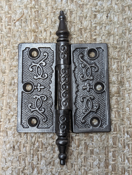 3 1/2" x 3 1/2" Antique Ornate Cast Iron Steeple Hinge