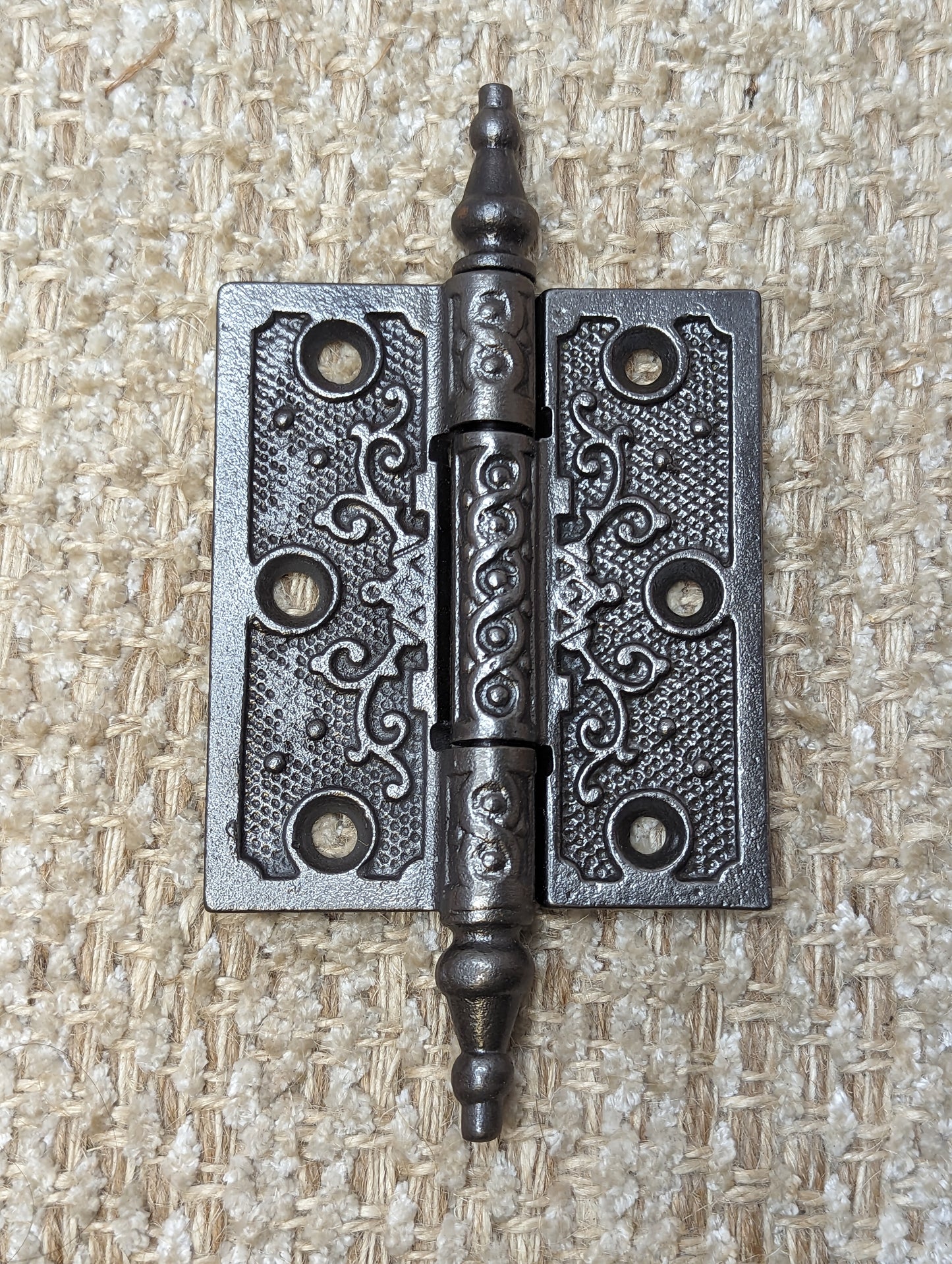 3" x 3 1/2" Antique Ornate Cast Iron Steeple Hinge