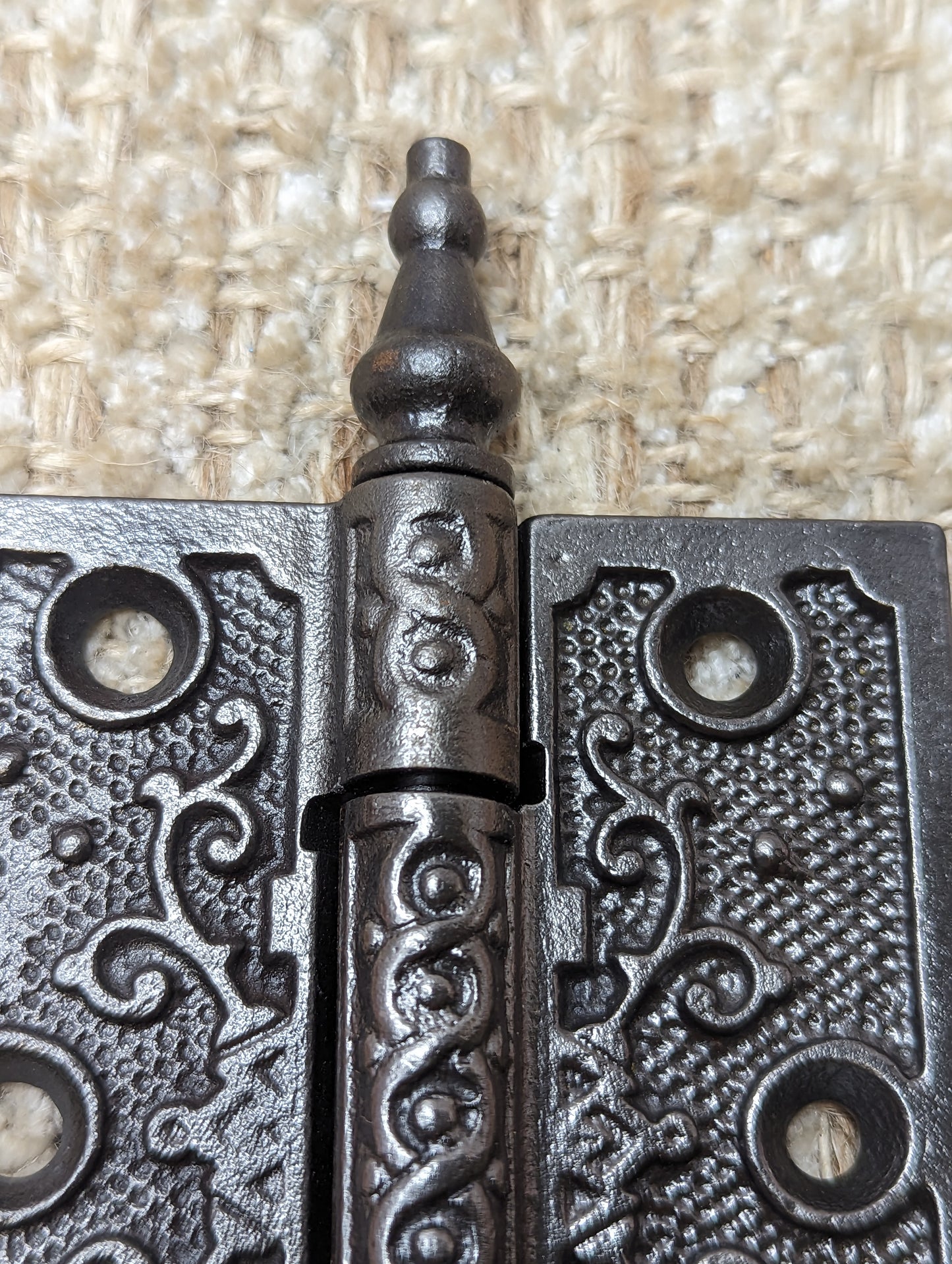 3" x 3 1/2" Antique Ornate Cast Iron Steeple Hinge