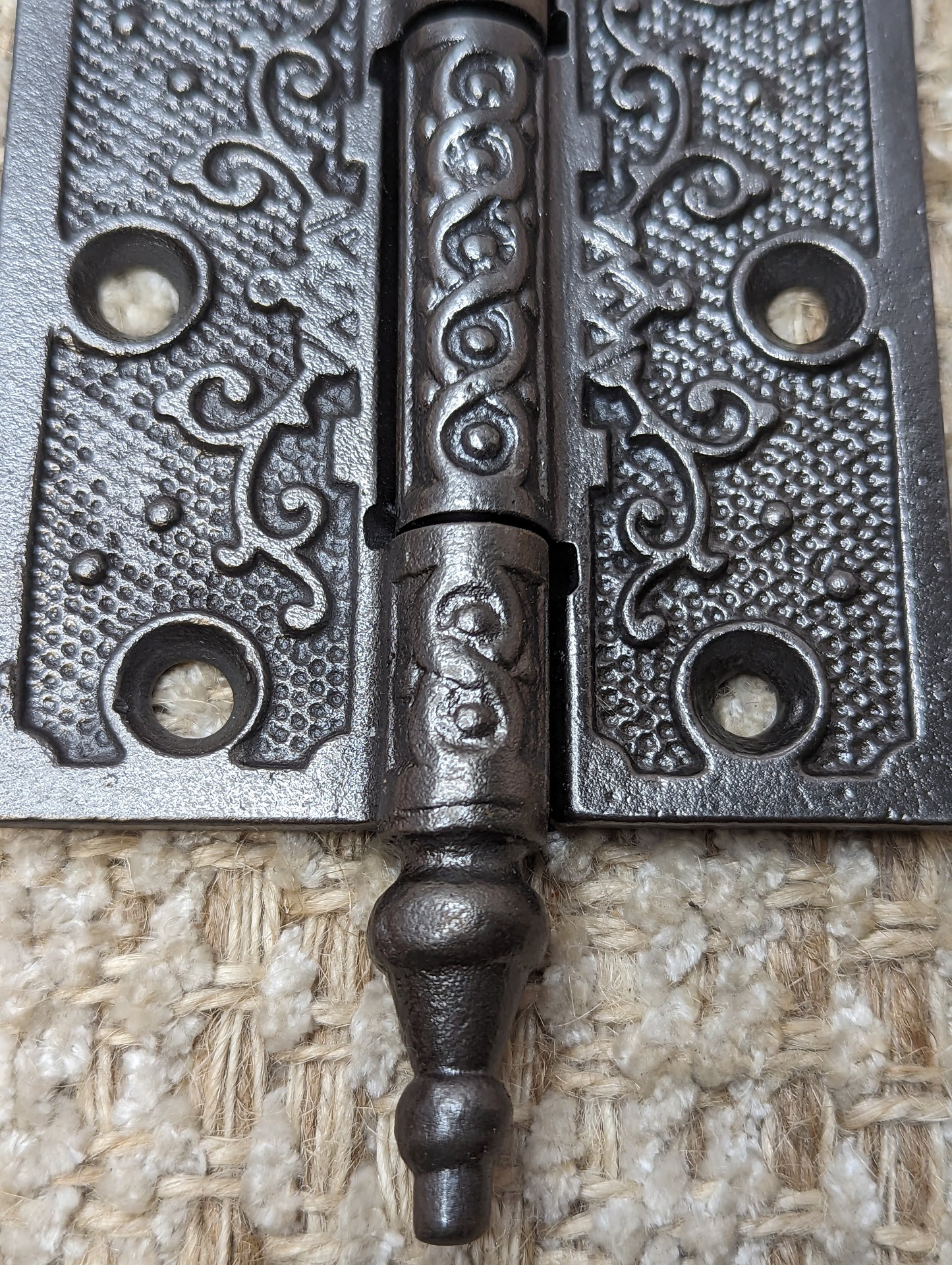 3" x 3 1/2" Antique Ornate Cast Iron Steeple Hinge