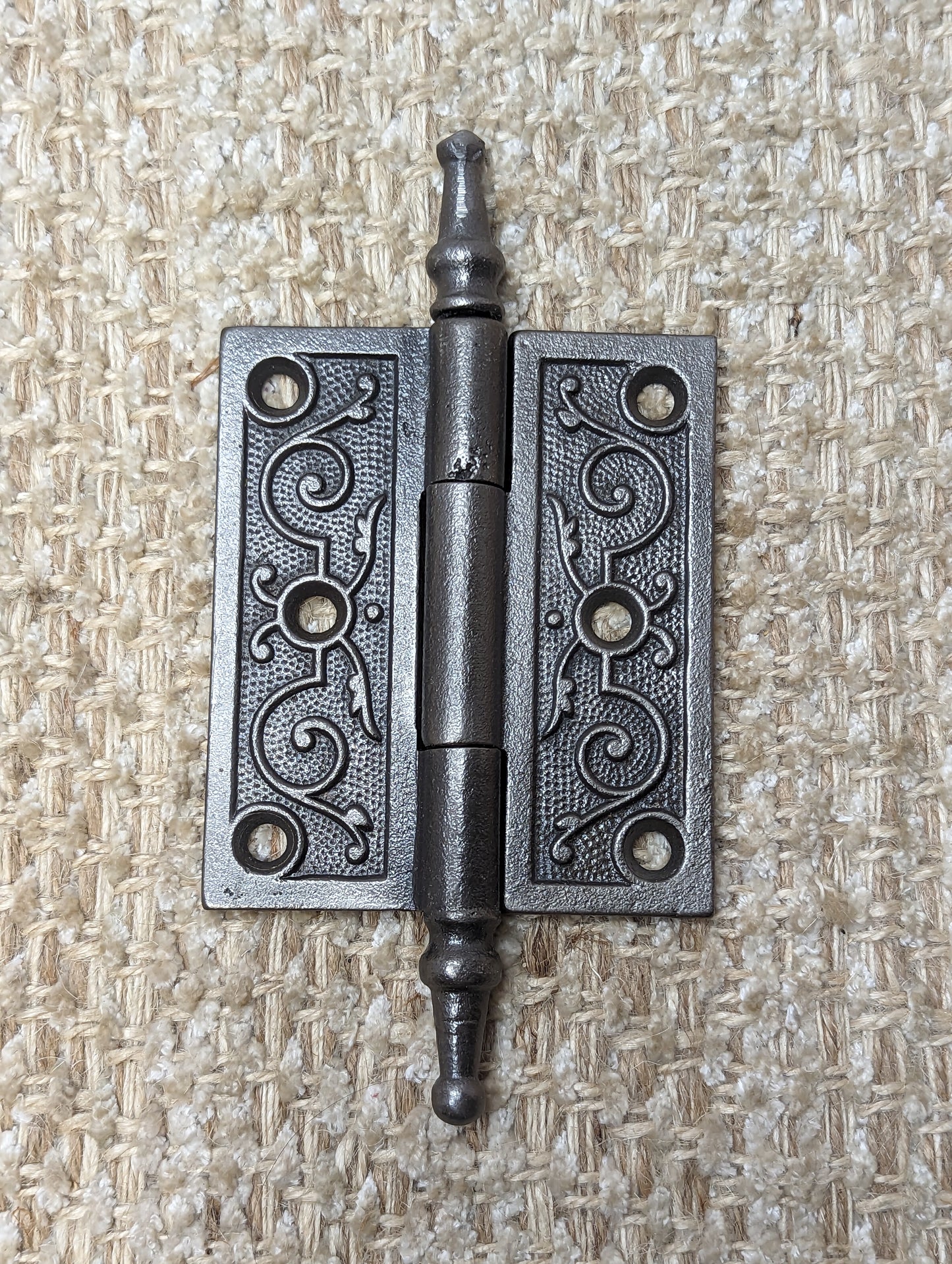 3" x 3 1/2" Antique Ornate Cast Iron Steeple Hinge