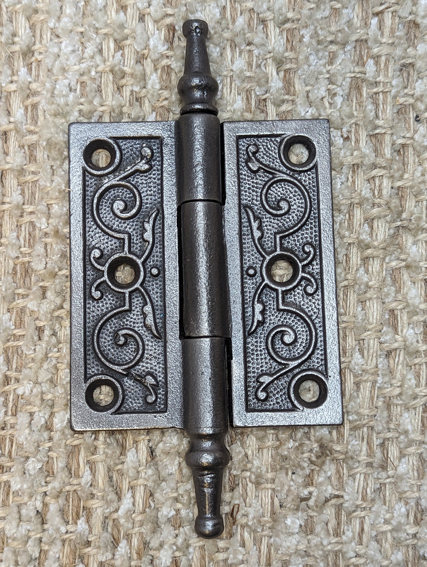 3" x 3 1/2" Antique Ornate Cast Iron Steeple Hinge