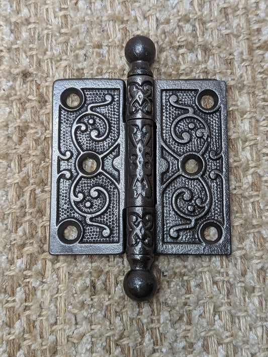 3" x 3" Antique Ornate Cast Iron Ball Tip Hinge