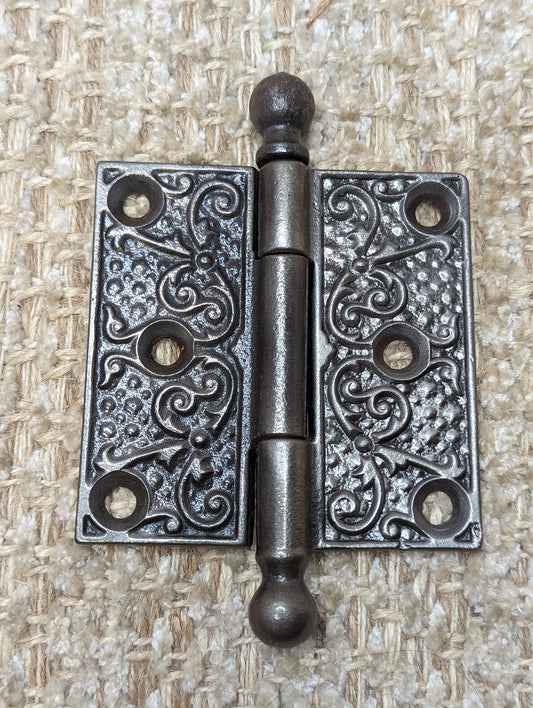 3" x 3" Antique Ornate Cast Iron Ball Tip Hinge