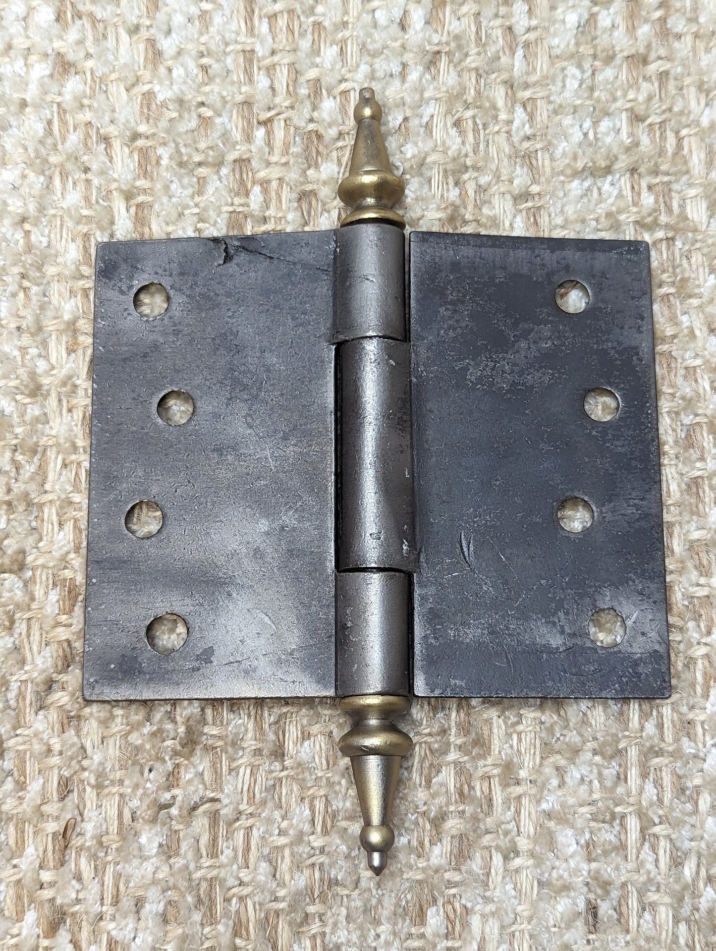 4 5/8" x 3 13/16" Antique Cast Iron With Brass Steeple Tip Hinge