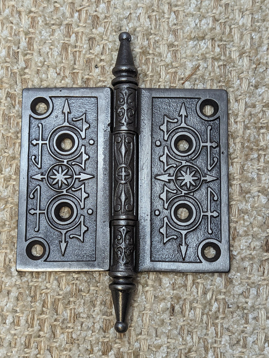 4 1/2" x 4" Antique Ornate Cast Iron Steeple Hinge