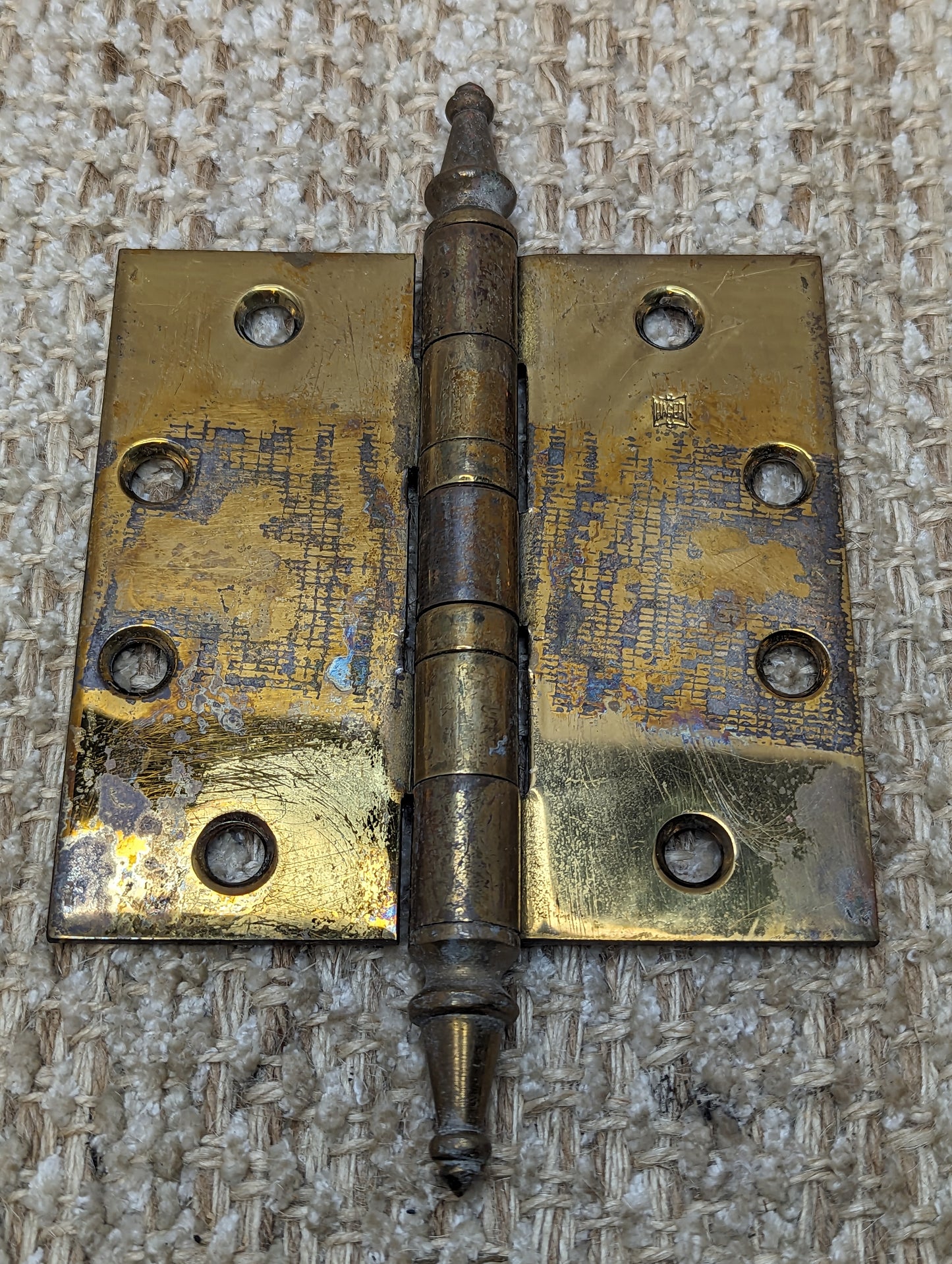 4 1/2" x 4 1/2" Antique Hager Brass Steeple Tip Hinge