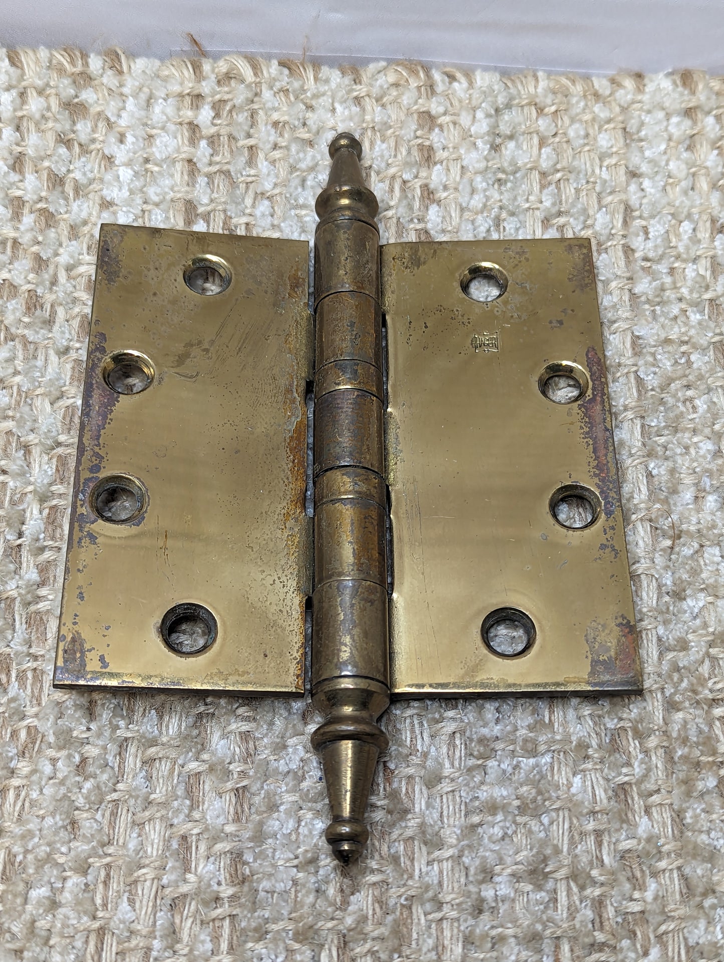 4 1/2" x 4 1/2" Antique Hager Brass Steeple Tip Hinge