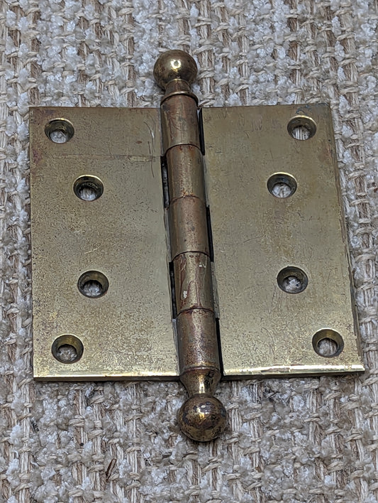 4 1/2" x 4 1/2" Antique  Brass Ball Tip Hinge