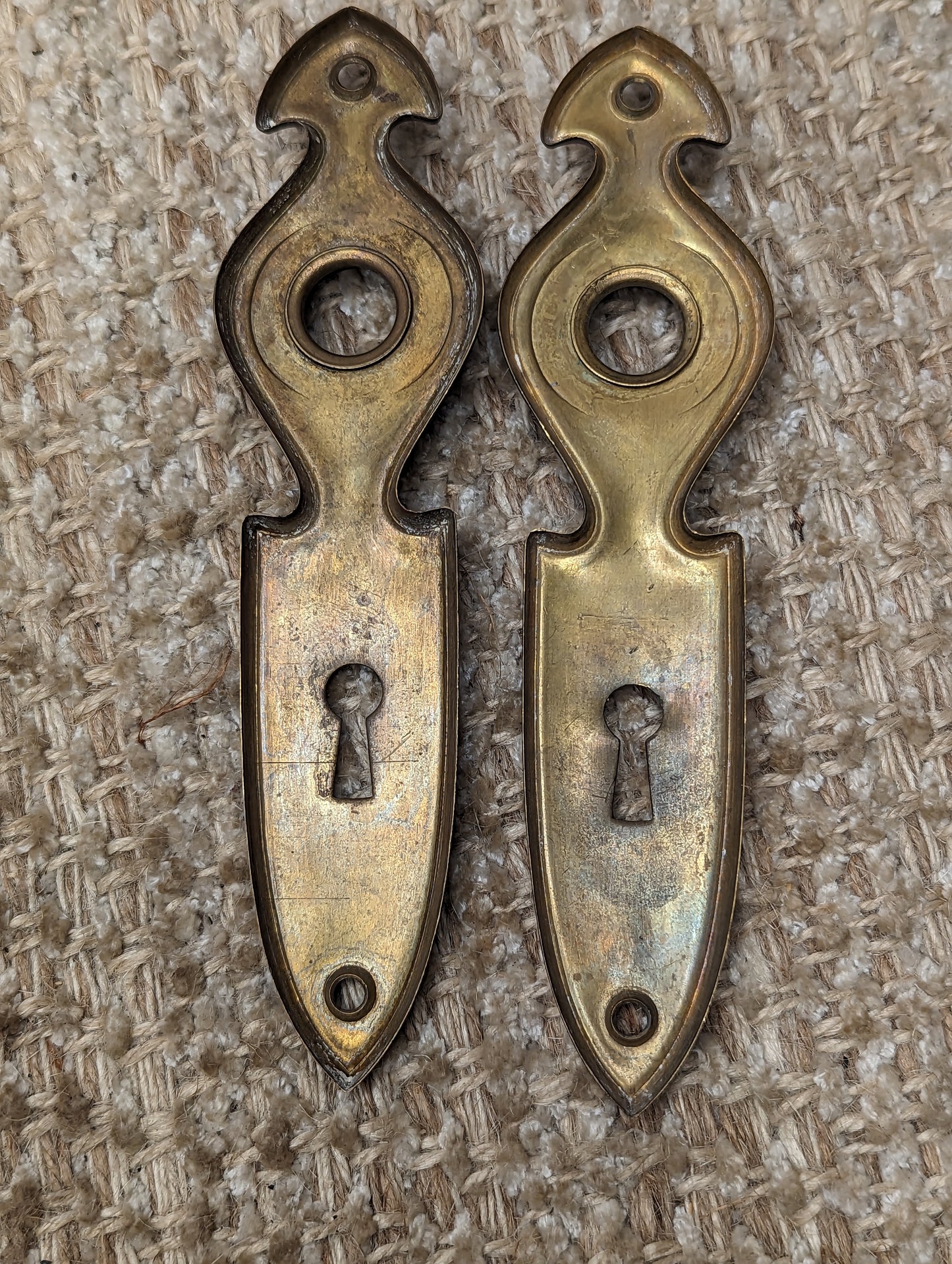 Pair 1  1/2" x 6" Antique Stamped Brass Door Knob Plate