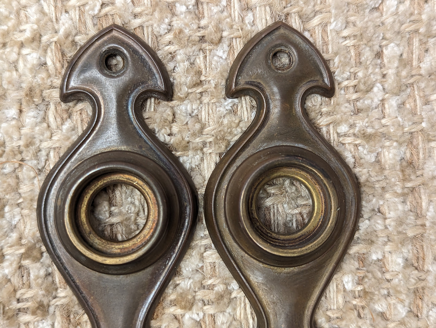 Pair 1  1/2" x 6" Antique Stamped Brass Door Knob Plate