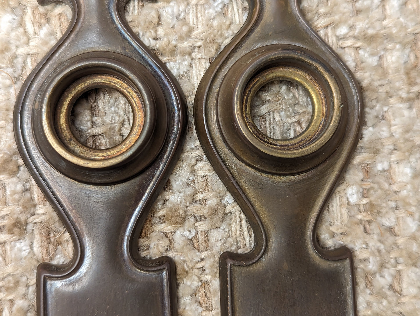 Pair 1  1/2" x 6" Antique Stamped Brass Door Knob Plate