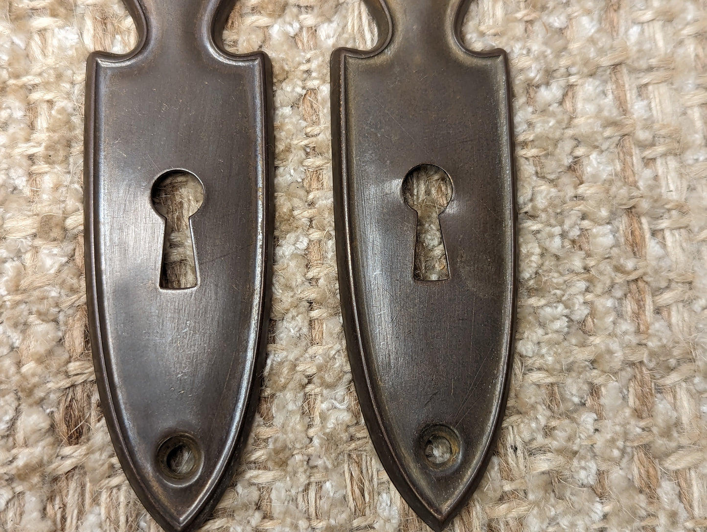 Pair 1  1/2" x 6" Antique Stamped Brass Door Knob Plate