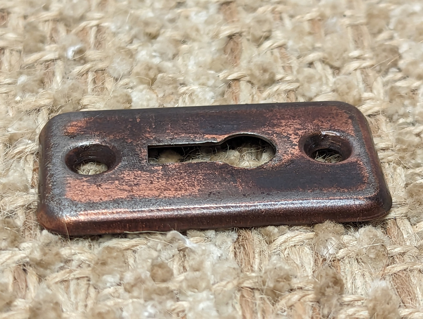 1 1/8" x 2" Antique Stamped Steel Key Hole Cover Escutcheon Flashed Copper