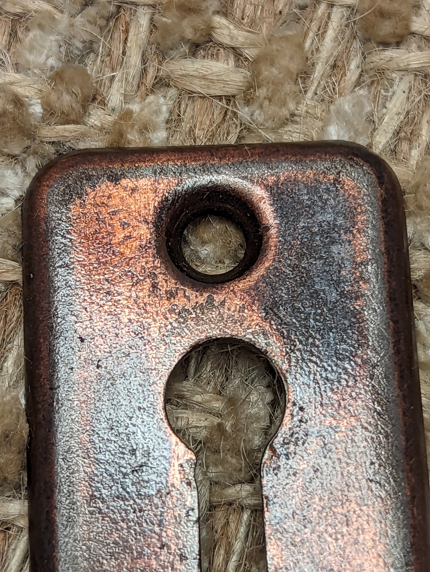 1 1/8" x 2" Antique Stamped Steel Key Hole Cover Escutcheon Flashed Copper