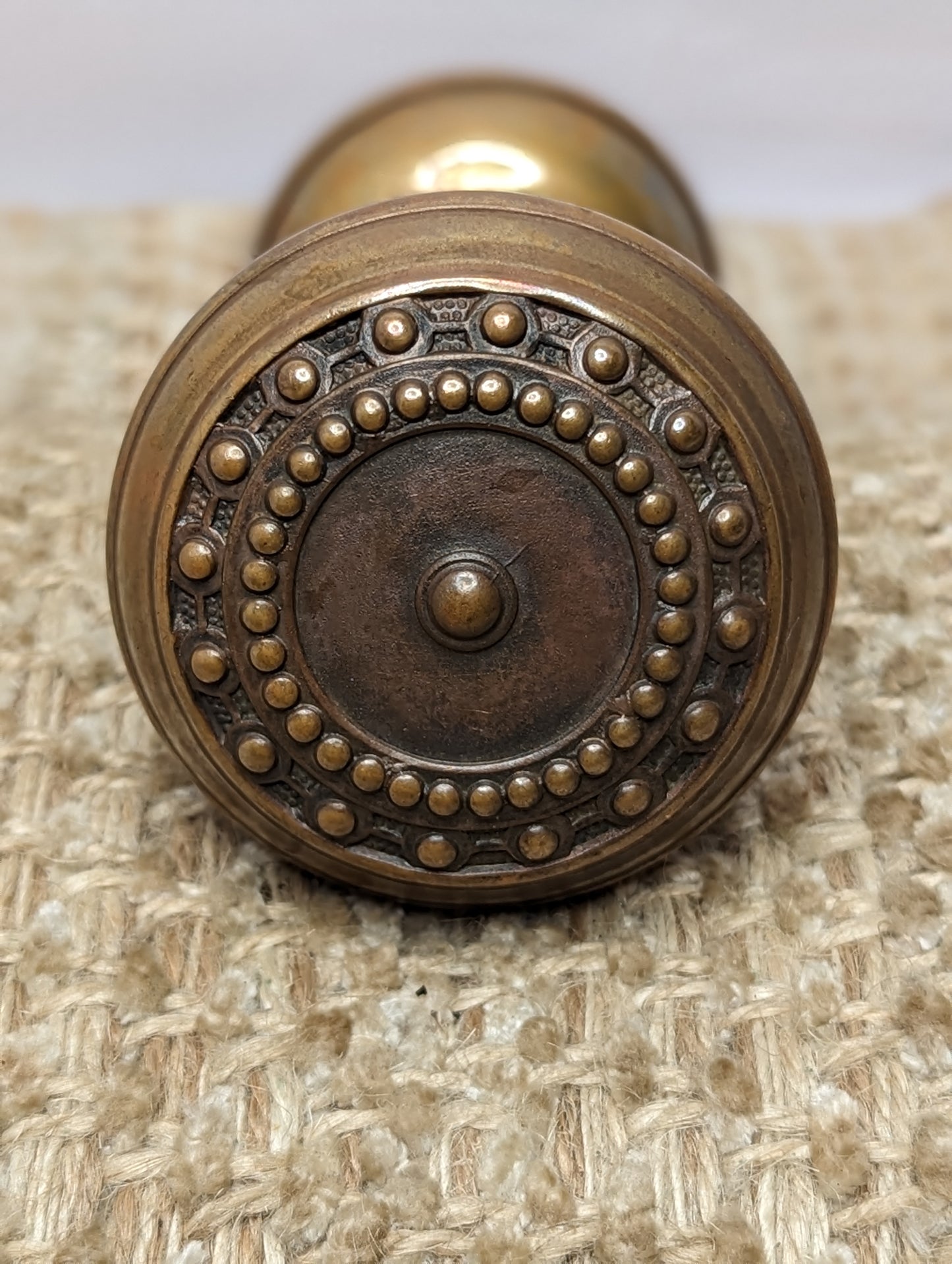 2 1/4" Antique Corbin Como Decorative Stamped Brass Door Knob Circa 1905