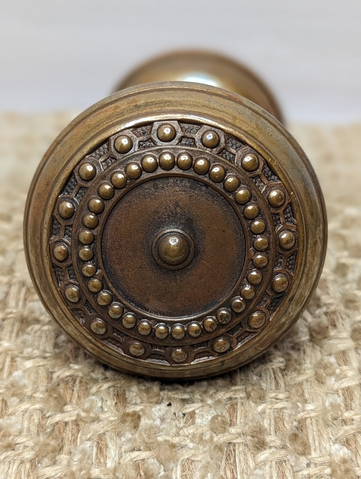 2 1/4" Antique Corbin Como Decorative Stamped Brass Door Knob Circa 1905