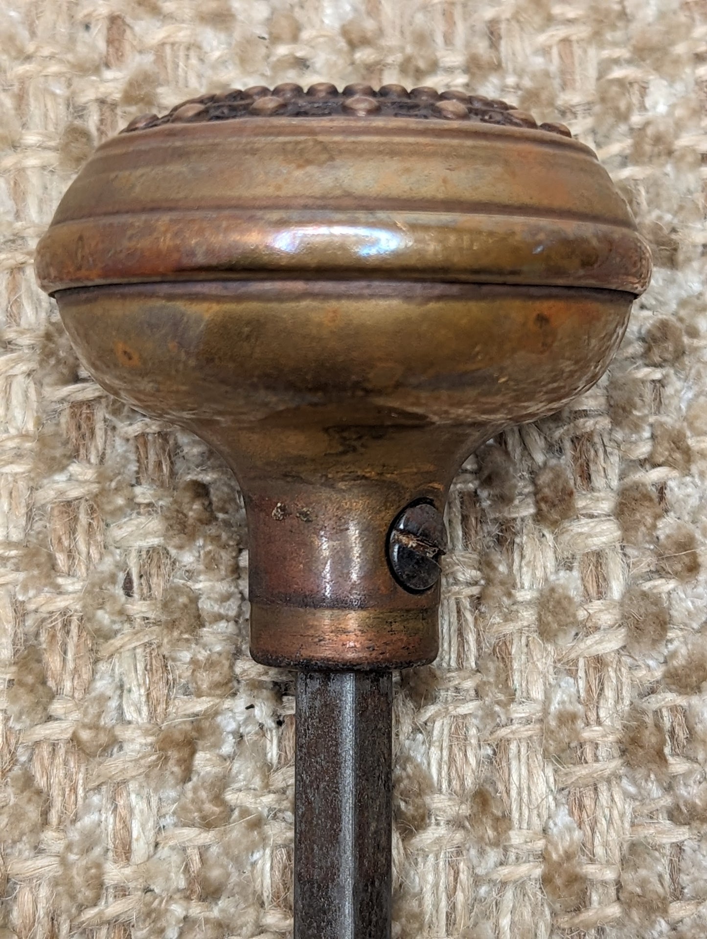 2 1/4" Antique Corbin Como Decorative Stamped Brass Door Knob Circa 1905