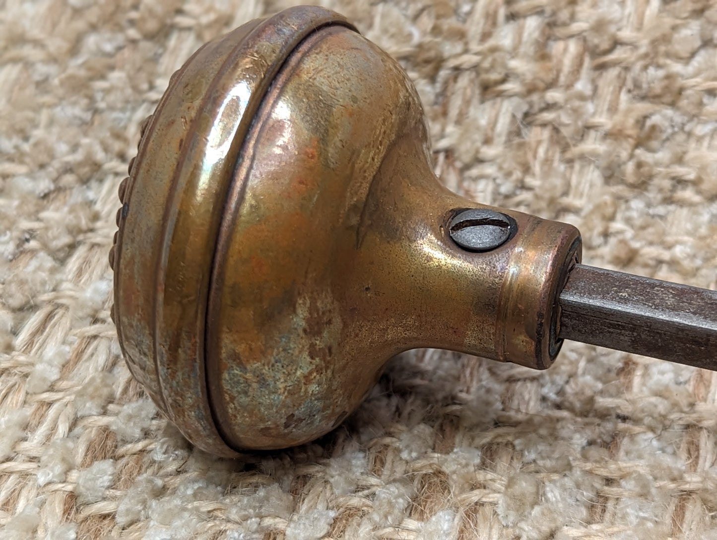 2 1/4" Antique Corbin Como Decorative Stamped Brass Door Knob Circa 1905