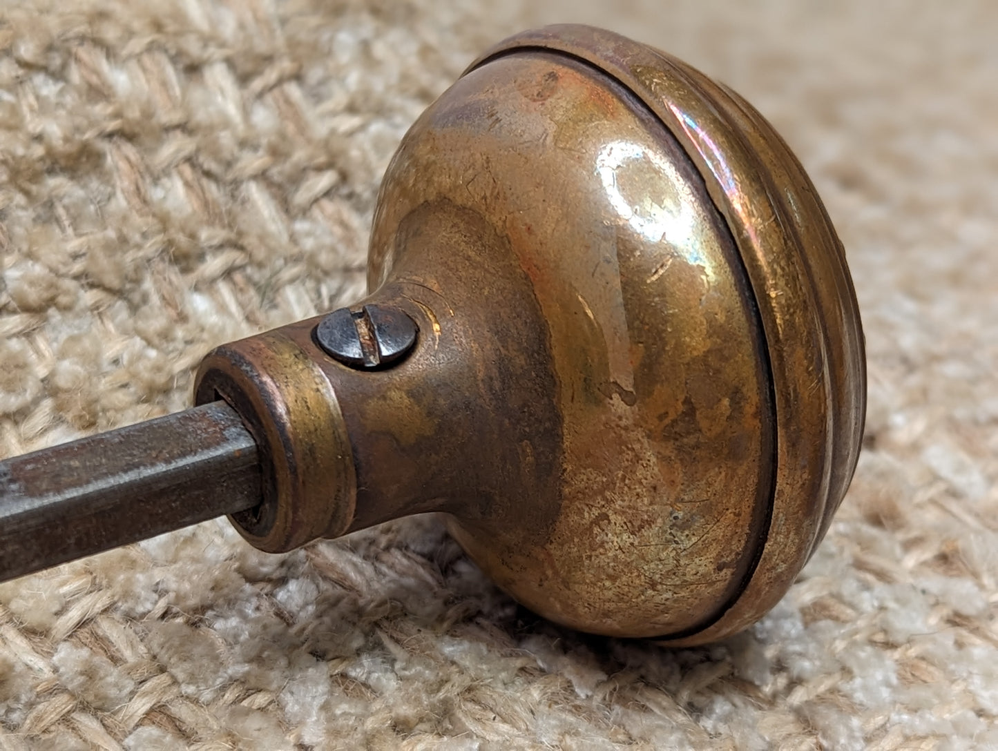 2 1/4" Antique Corbin Como Decorative Stamped Brass Door Knob Circa 1905