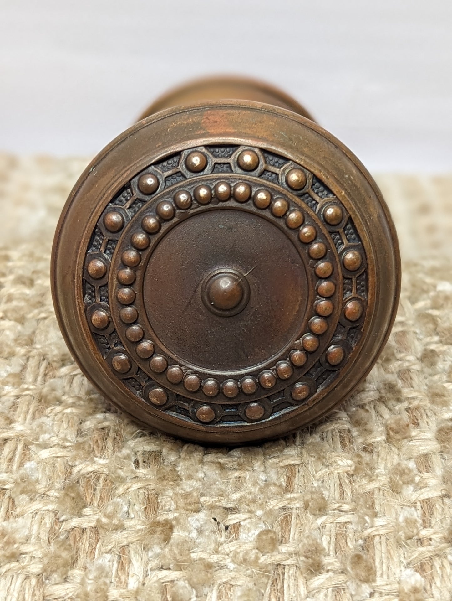 2 1/4" Antique Corbin Como Decorative Stamped Brass Door Knob Circa 1905