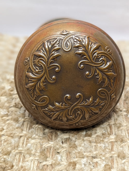 2 1/4" Antique Corbin Loraine Decorative Stamped Brass Door Knob Circa 1905