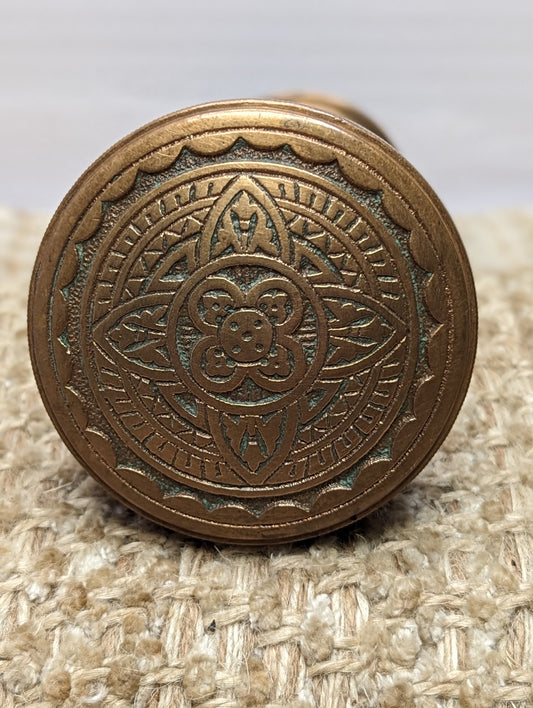 2 7/16" & 2 1/8"  Antique Corbin Decorative Brass Door Knob Circa 1881