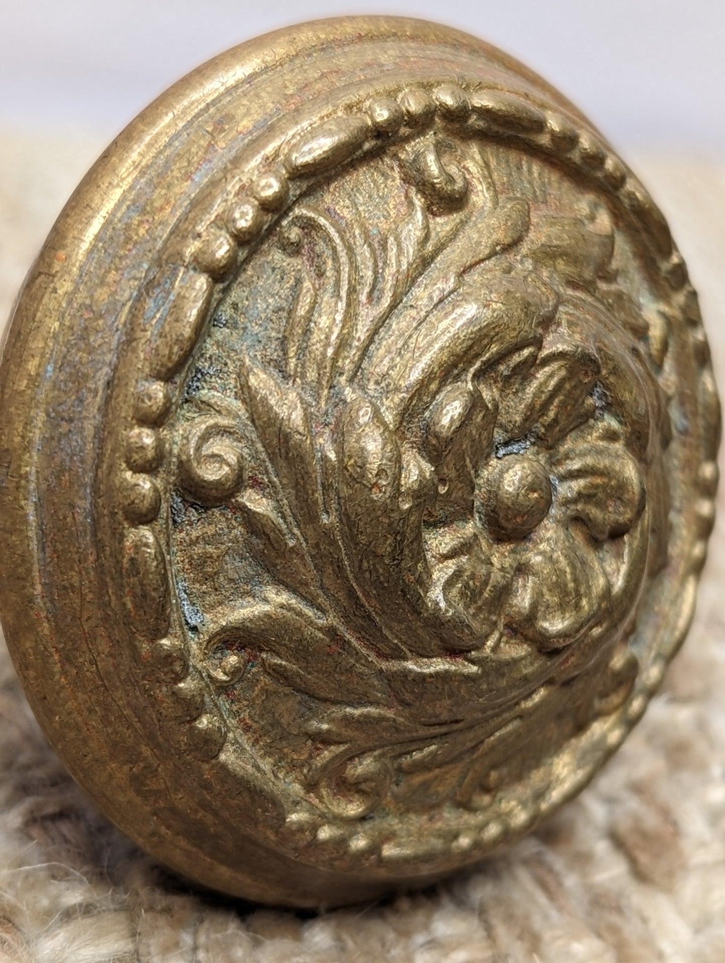 2 1/4" Antique Barrows Arcola Decorative Brass Door Knob Circa 1900