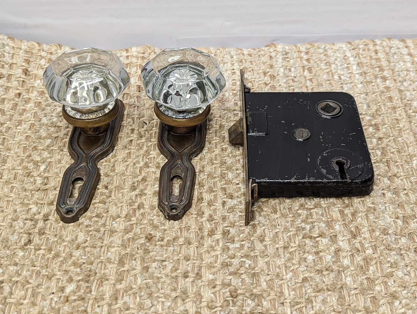 Antique Interior Mortise Lock, Glass Door Knobs & Steel Door Knob Plates