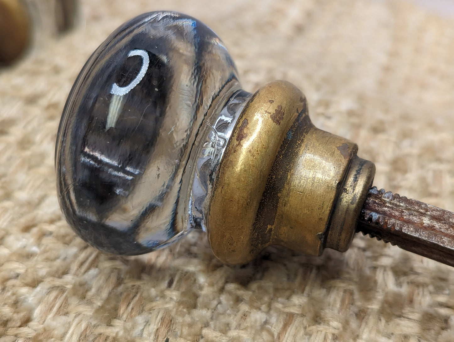 2" Antique Round Glass Door Knob Set With Brass Necks Door Hardware