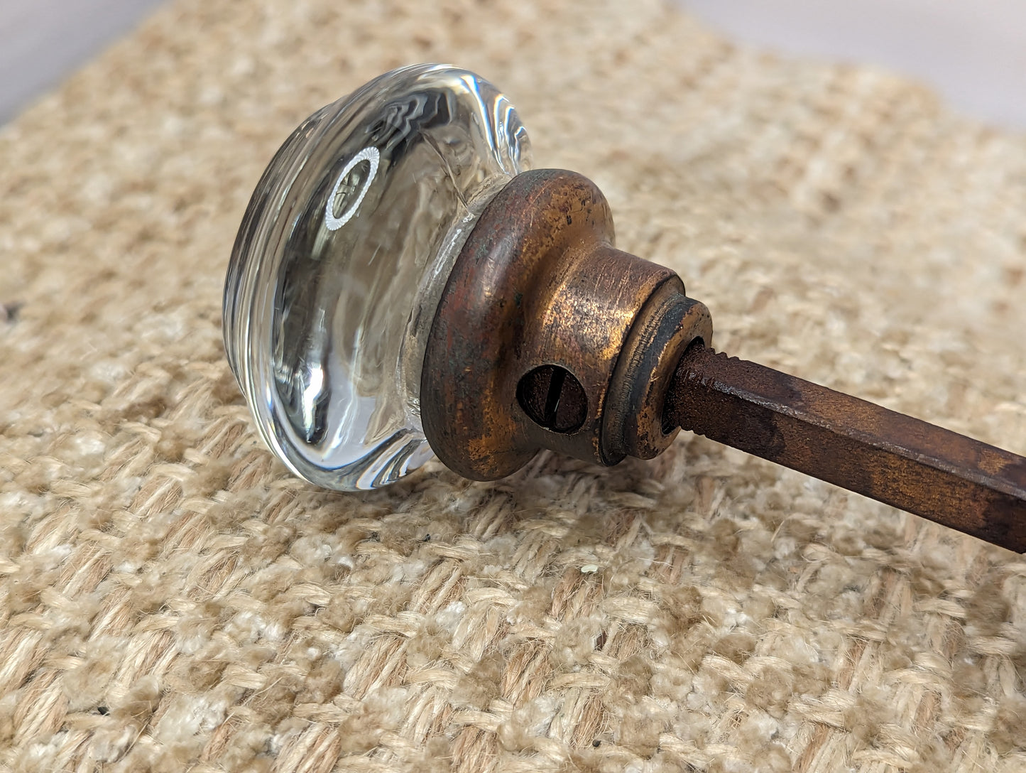 2" Antique Round Glass Door Knob Set With Brass Or Bronze Necks Door Hardware