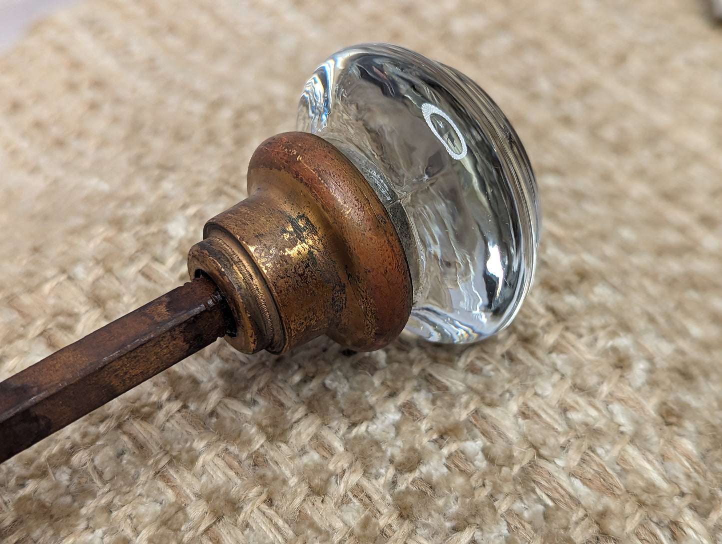 2" Antique Round Glass Door Knob Set With Brass Or Bronze Necks Door Hardware