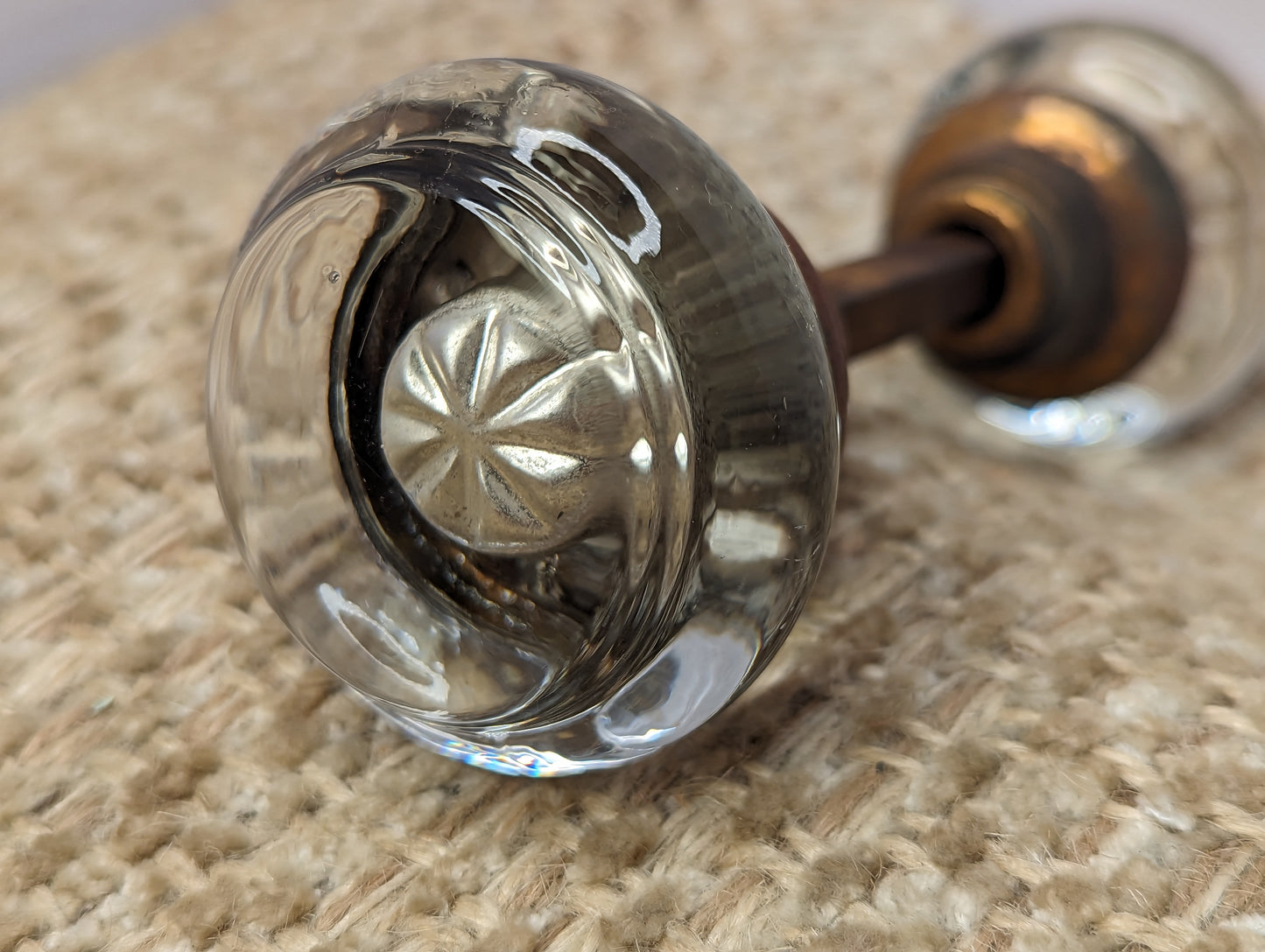 2" Antique Round Glass Door Knob Set With Brass Or Bronze Necks Door Hardware