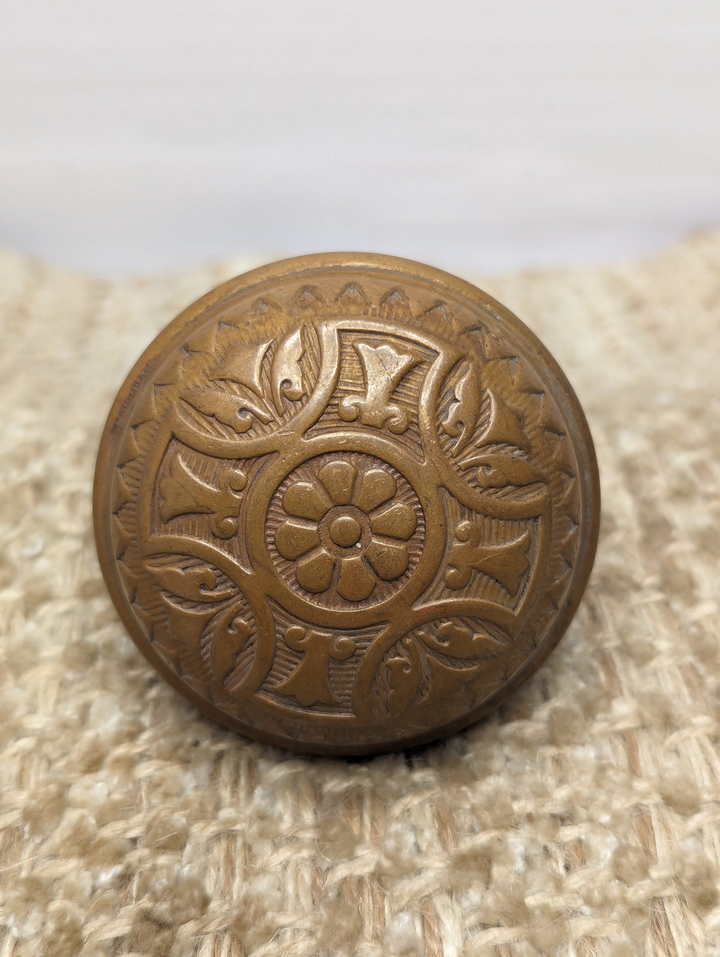 2 1/4" Antique Sargent Decorative Stamped Brass Door Knob Circa 1890