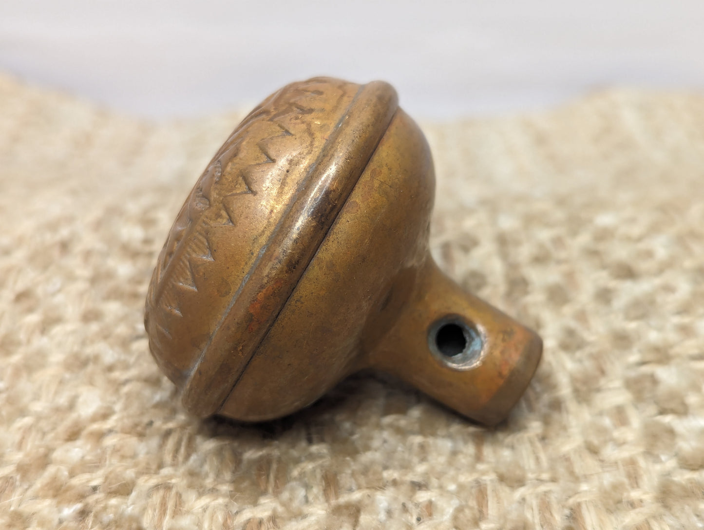 2 1/4" Antique Sargent Decorative Stamped Brass Door Knob Circa 1890